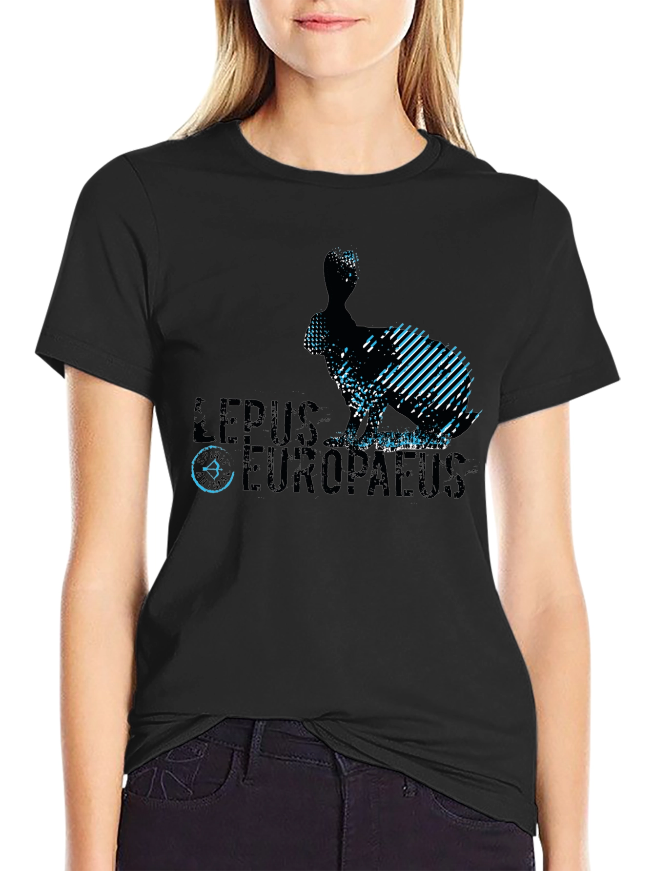Camiseta Negra Diseño Liebre Europea