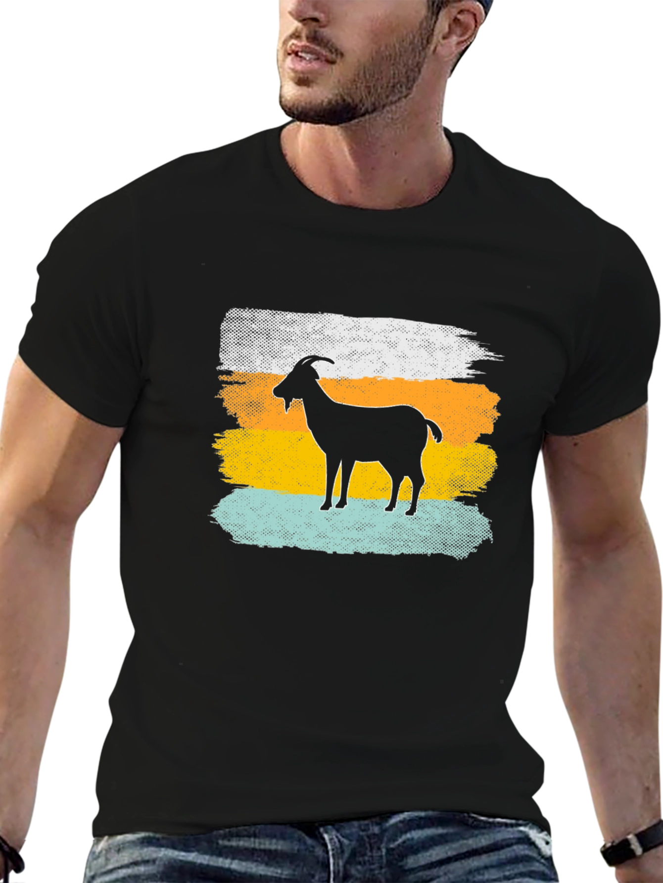 Camiseta Hombre Diseño Cabra Retro
