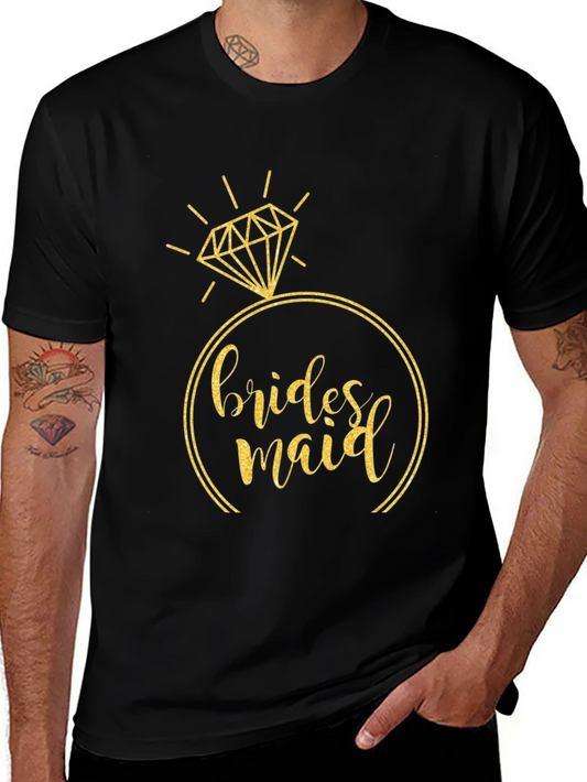 Camiseta Negra de Damas de Honor con Diseño de Anillo Brillante