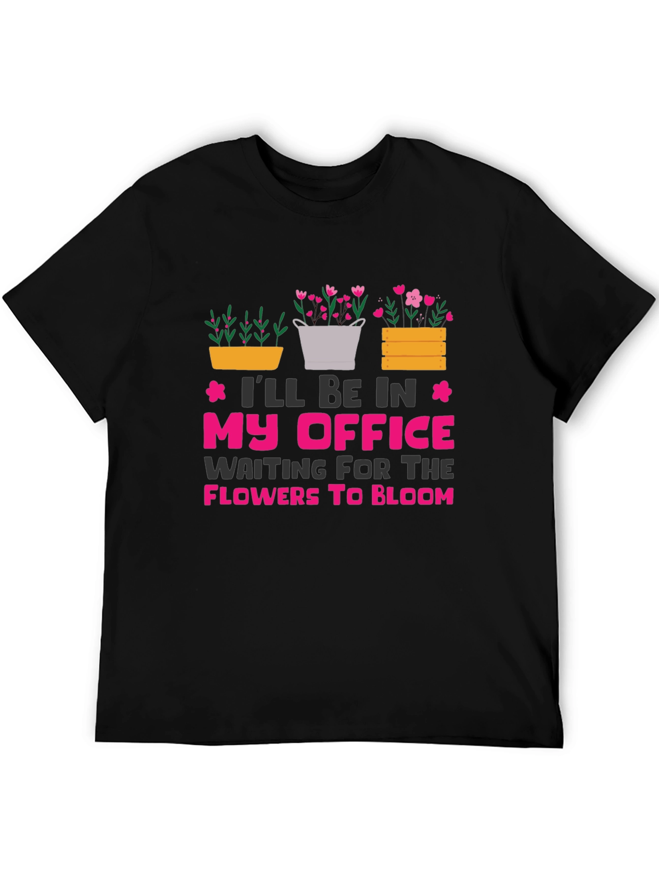 Camiseta Negra My Office Waiting For Flowers