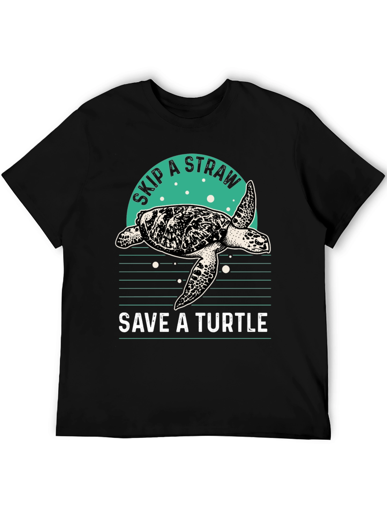 Camiseta Negra Salva una Tortuga - Ecológica