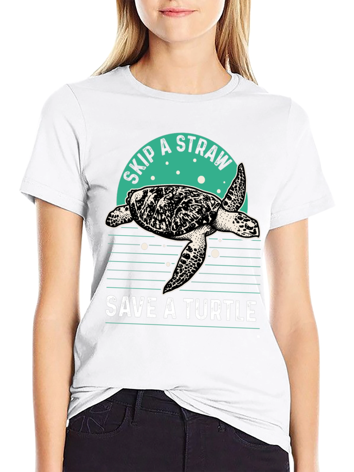 Camiseta Negra Salva una Tortuga - Ecológica