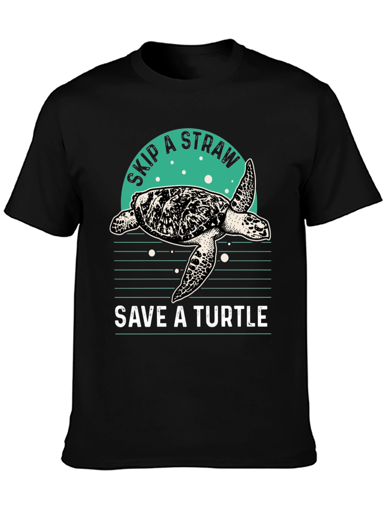 Camiseta Negra Salva una Tortuga - Ecológica
