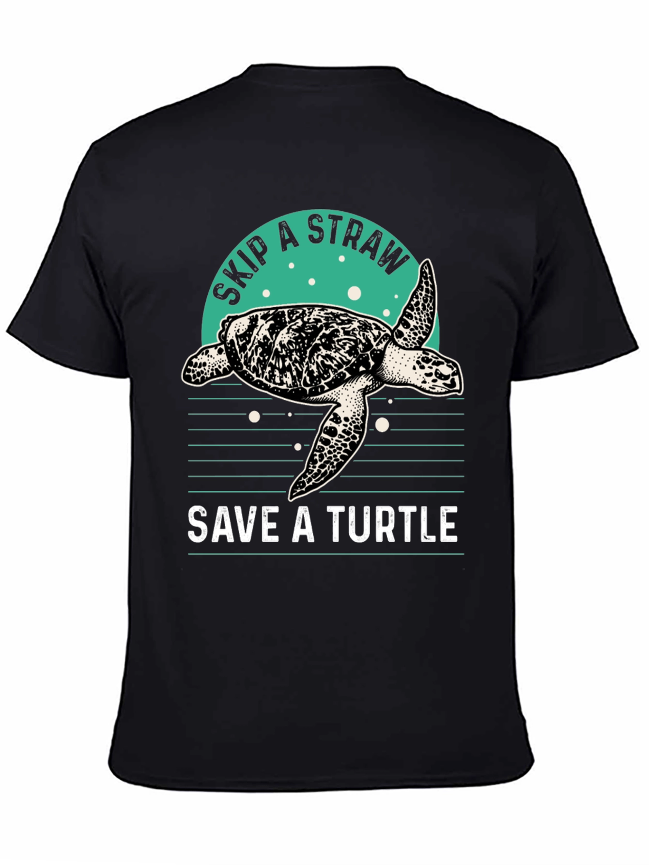 Camiseta Negra Salva una Tortuga - Ecológica
