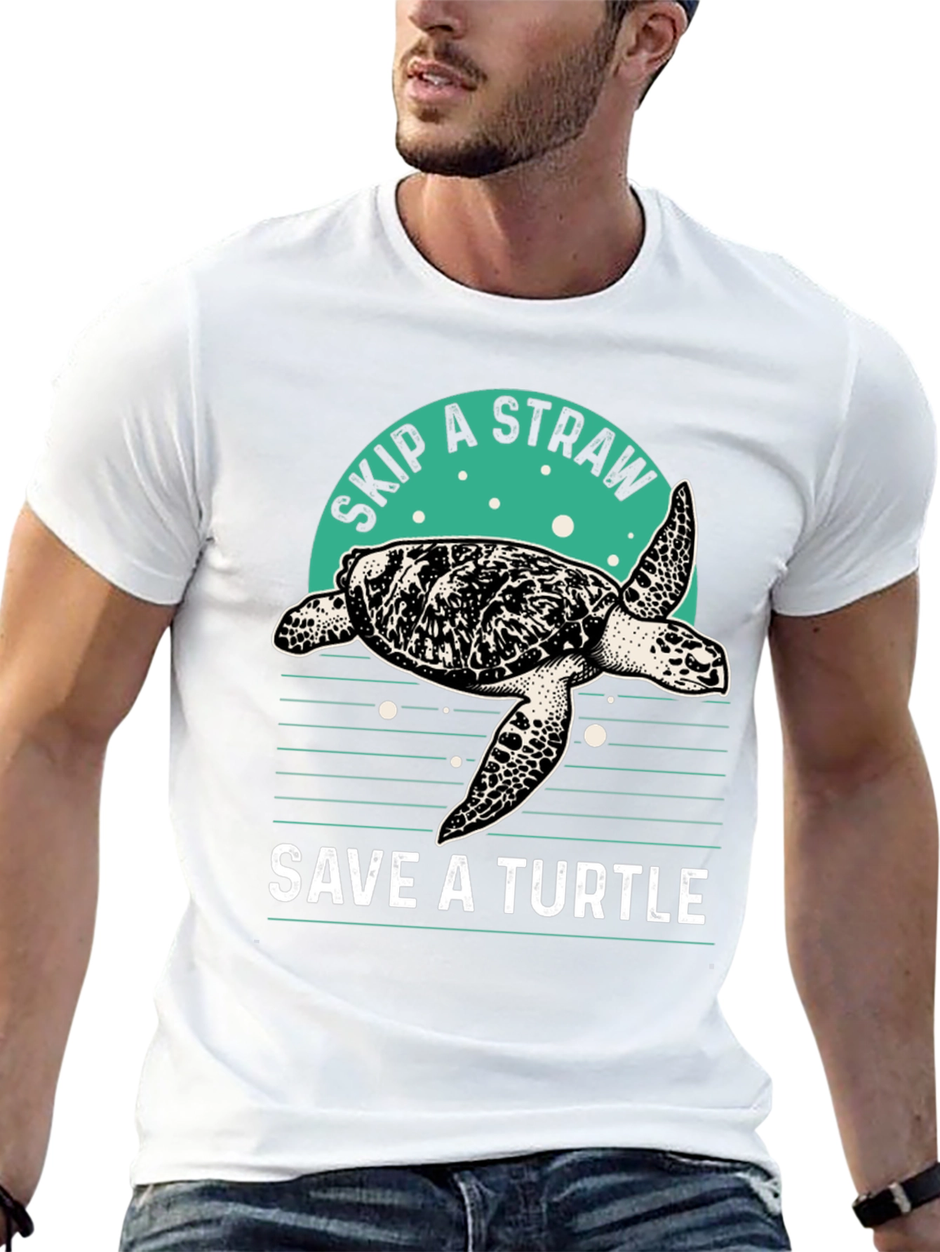 Camiseta Negra Salva una Tortuga - Ecológica