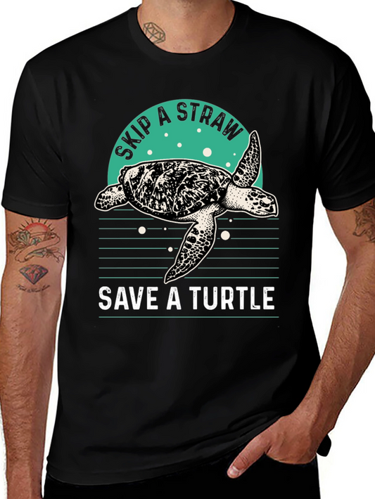 Camiseta Negra Salva una Tortuga - Ecológica