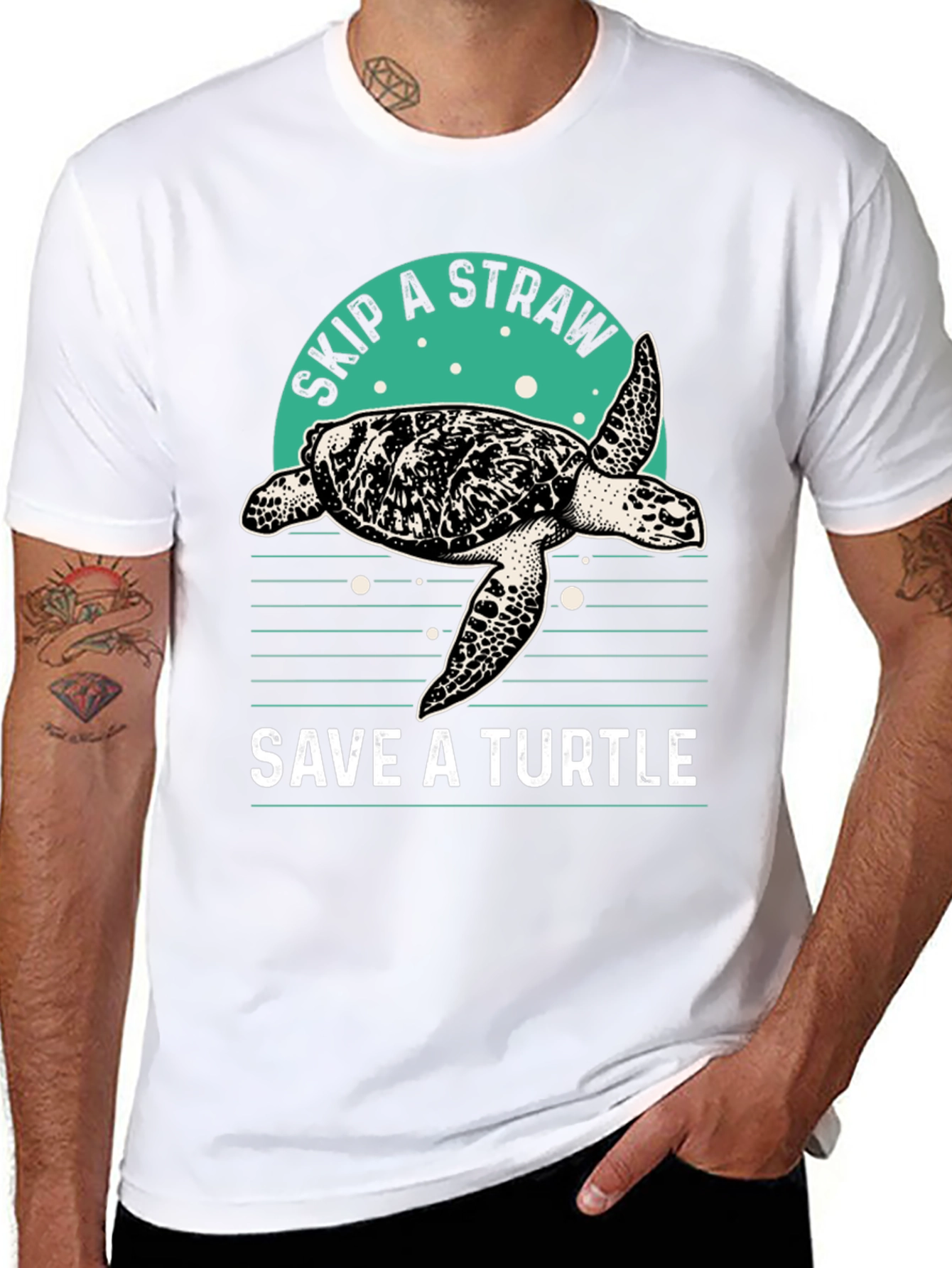 Camiseta Negra Salva una Tortuga - Ecológica
