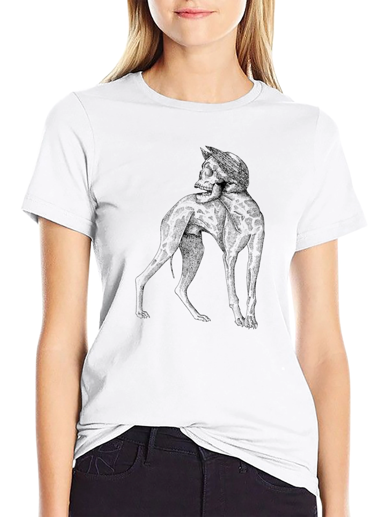 Camiseta Negra con Diseño de Calavera y Perro