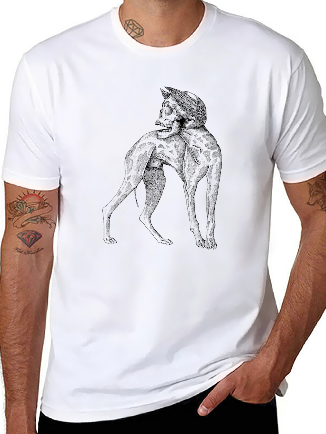 Camiseta Negra con Diseño de Calavera y Perro