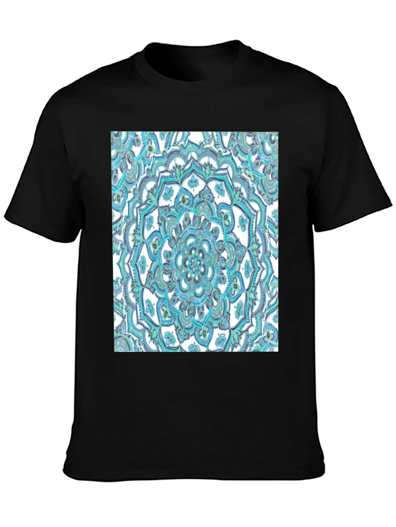 Camiseta Negra con Diseño Mandala Azul