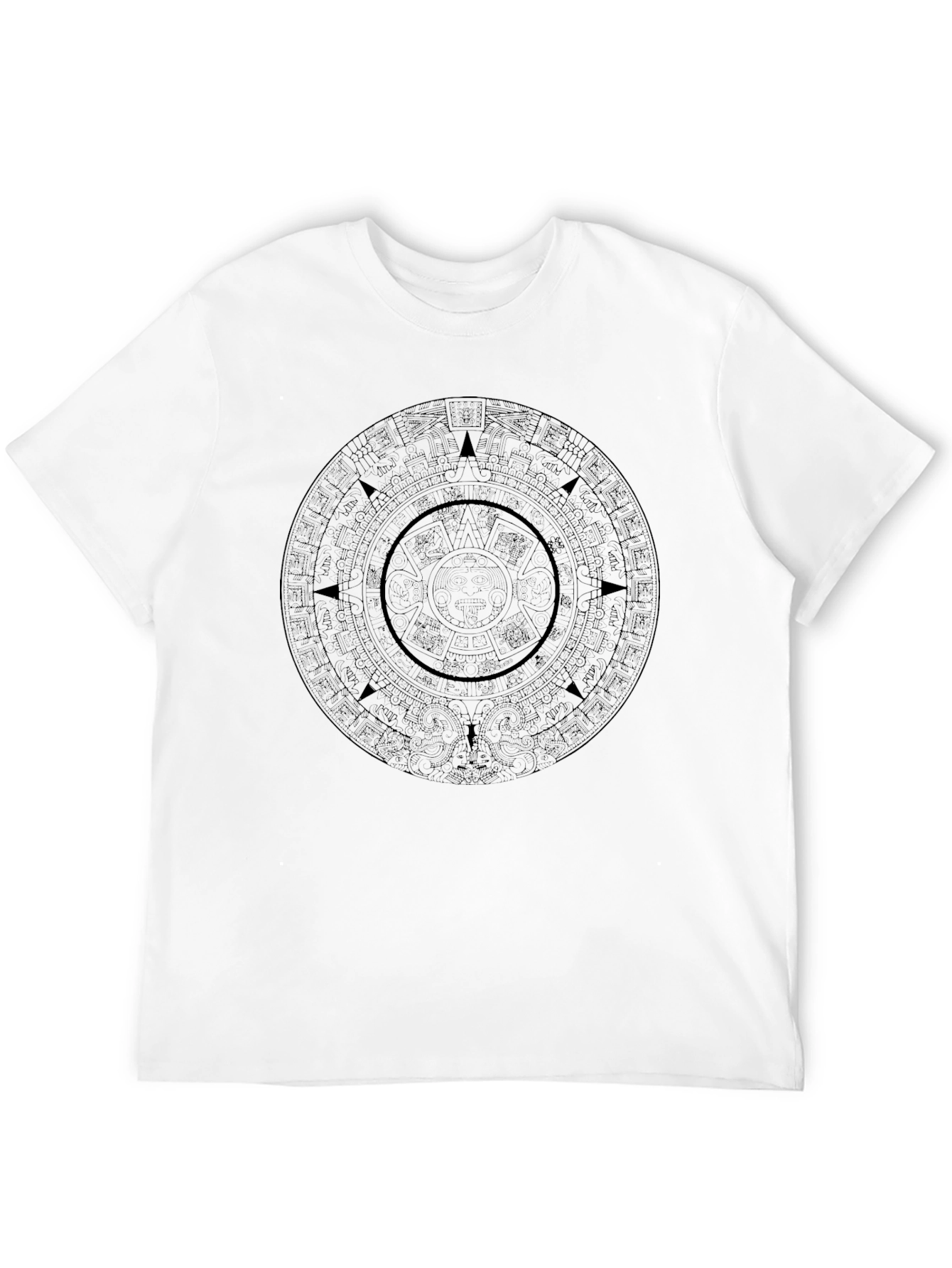 Camiseta Hombre Negra Calendario Azteca Diseño Único