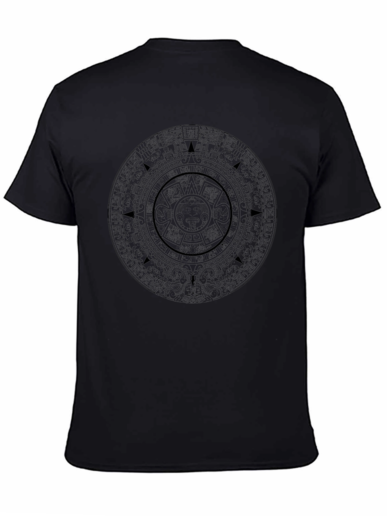 Camiseta Hombre Negra Calendario Azteca Diseño Único