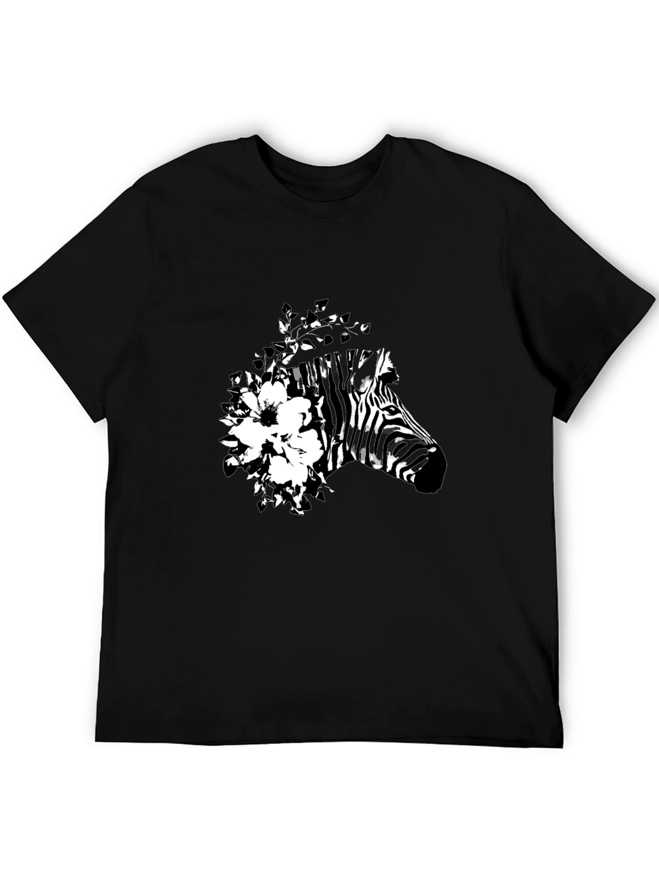 Camiseta Negra con Diseño de Cebra Floral