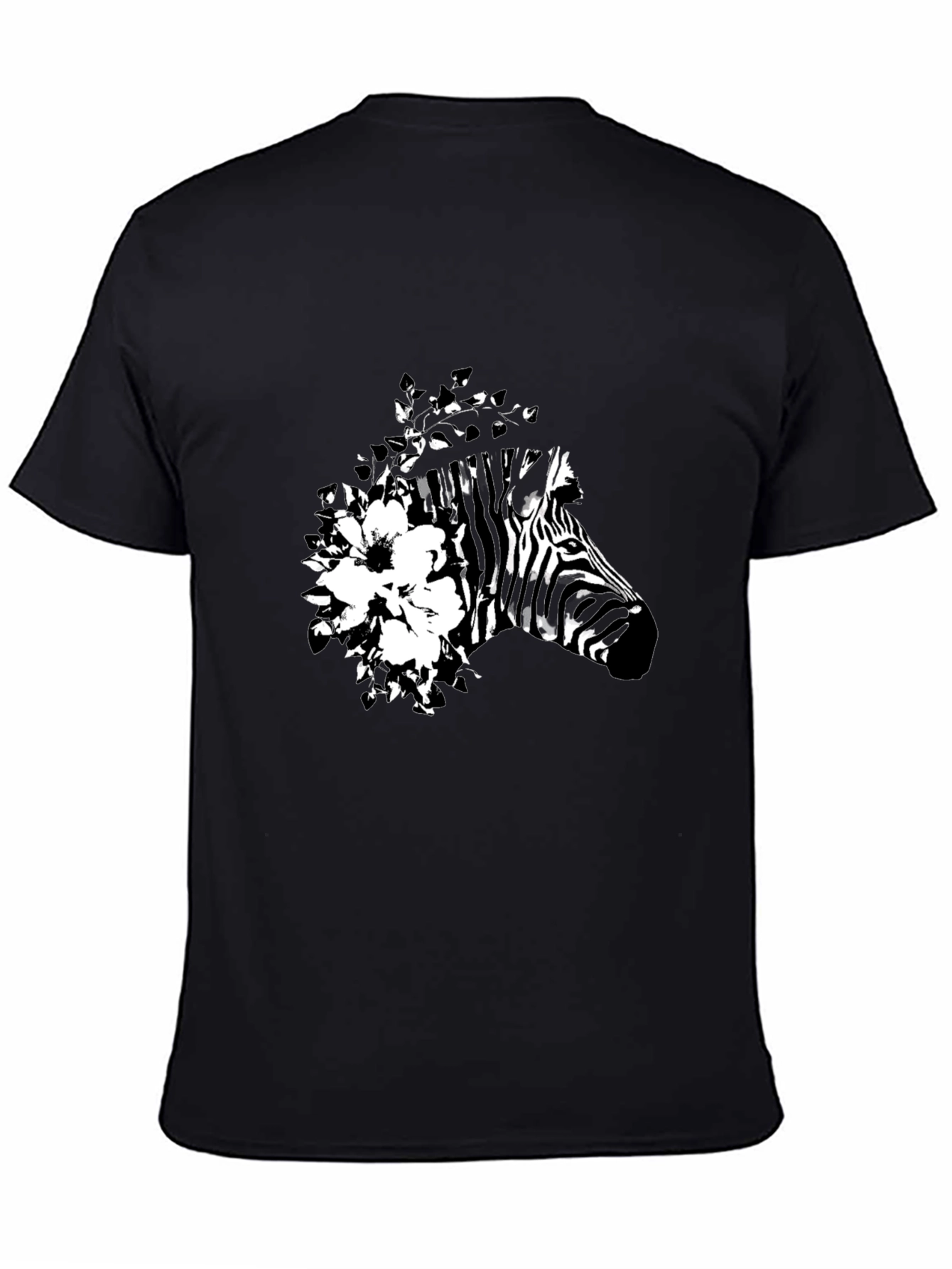 Camiseta Negra con Diseño de Cebra Floral