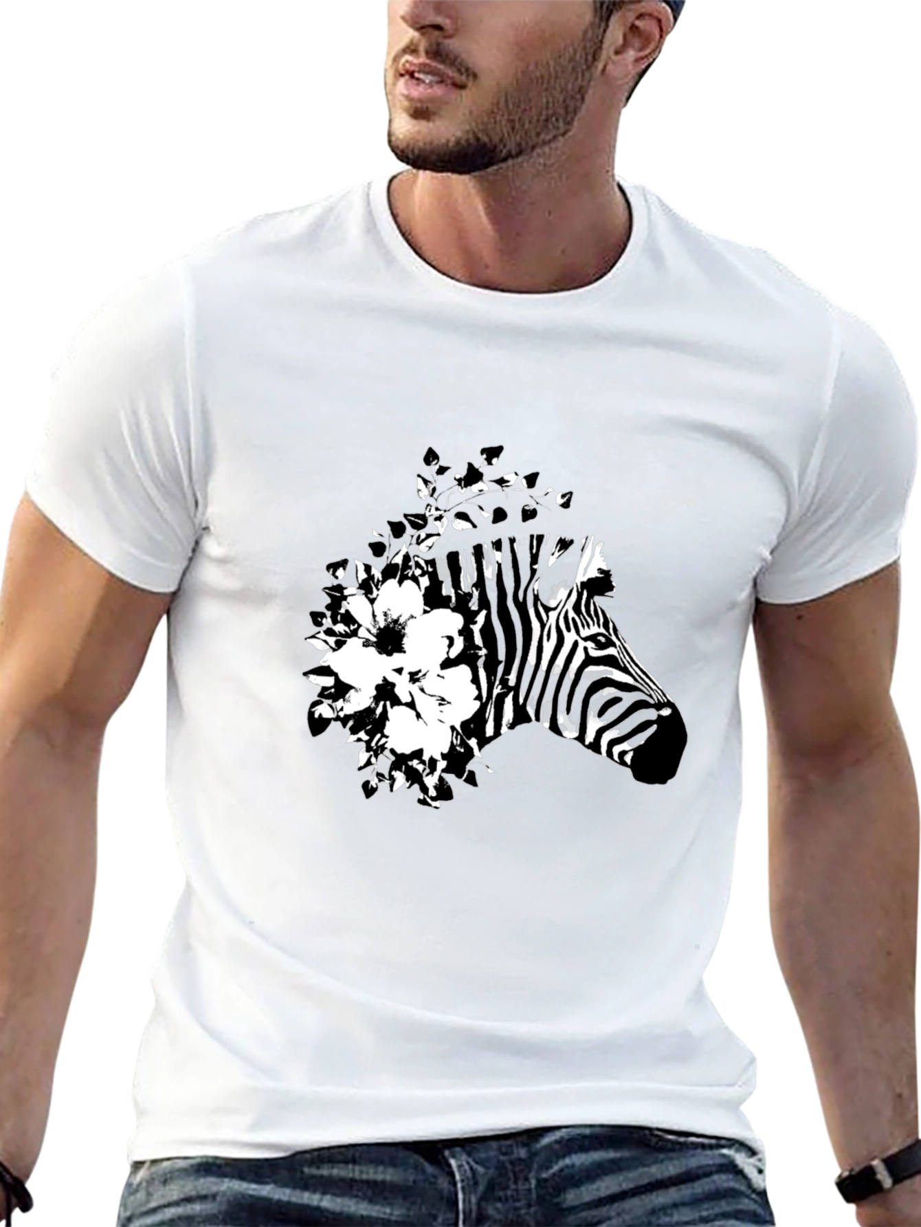 Camiseta Negra con Diseño de Cebra Floral