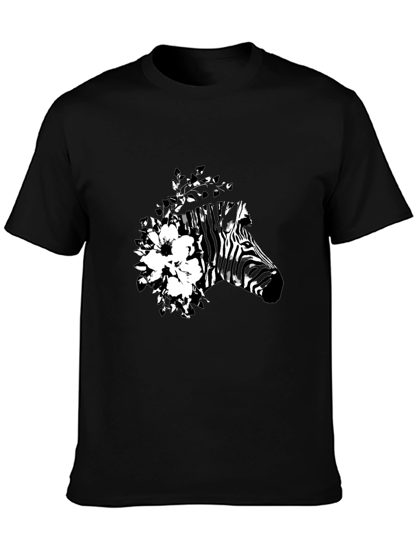 Camiseta Negra con Diseño de Cebra Floral