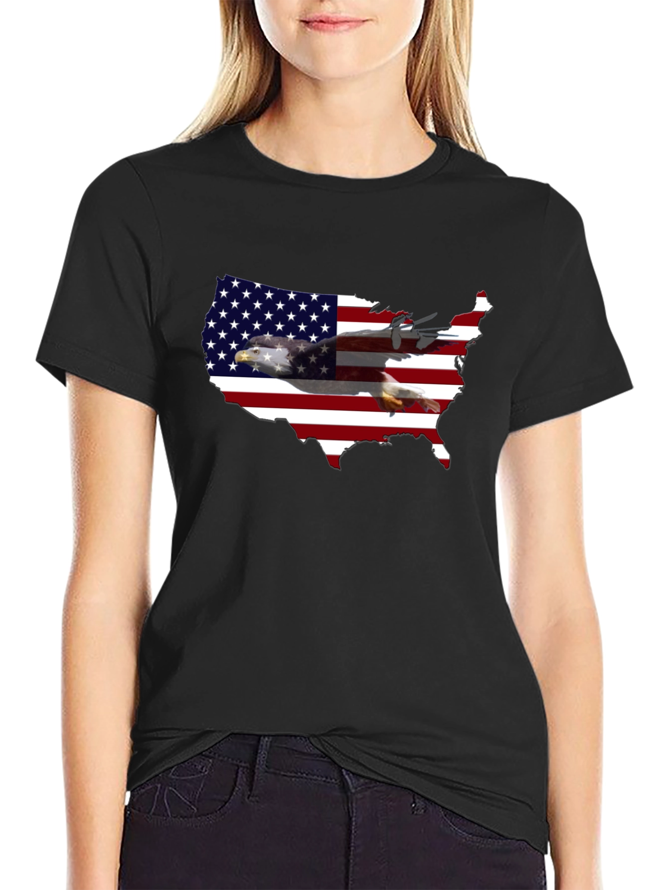Camiseta Hombre Negra USA Bandera Águila