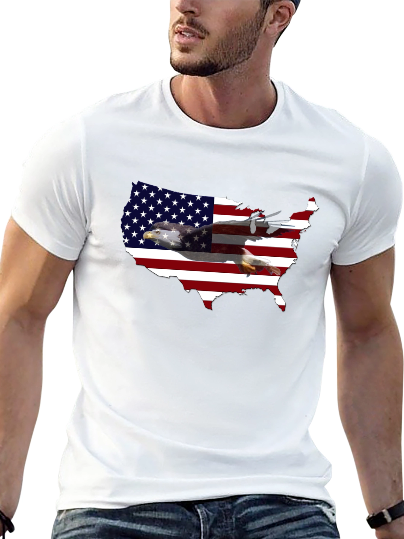 Camiseta Hombre Negra USA Bandera Águila