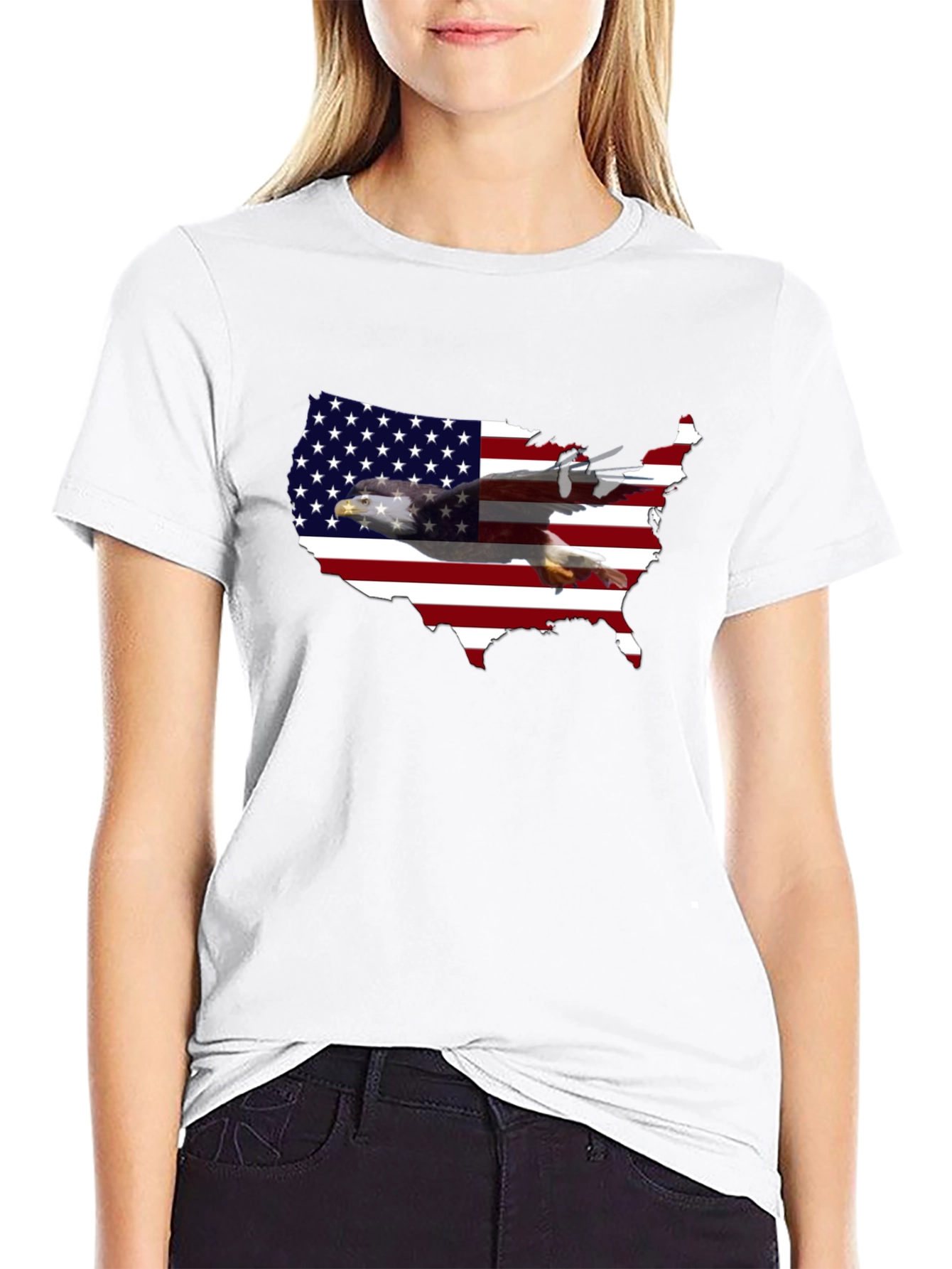 Camiseta Hombre Negra USA Bandera Águila
