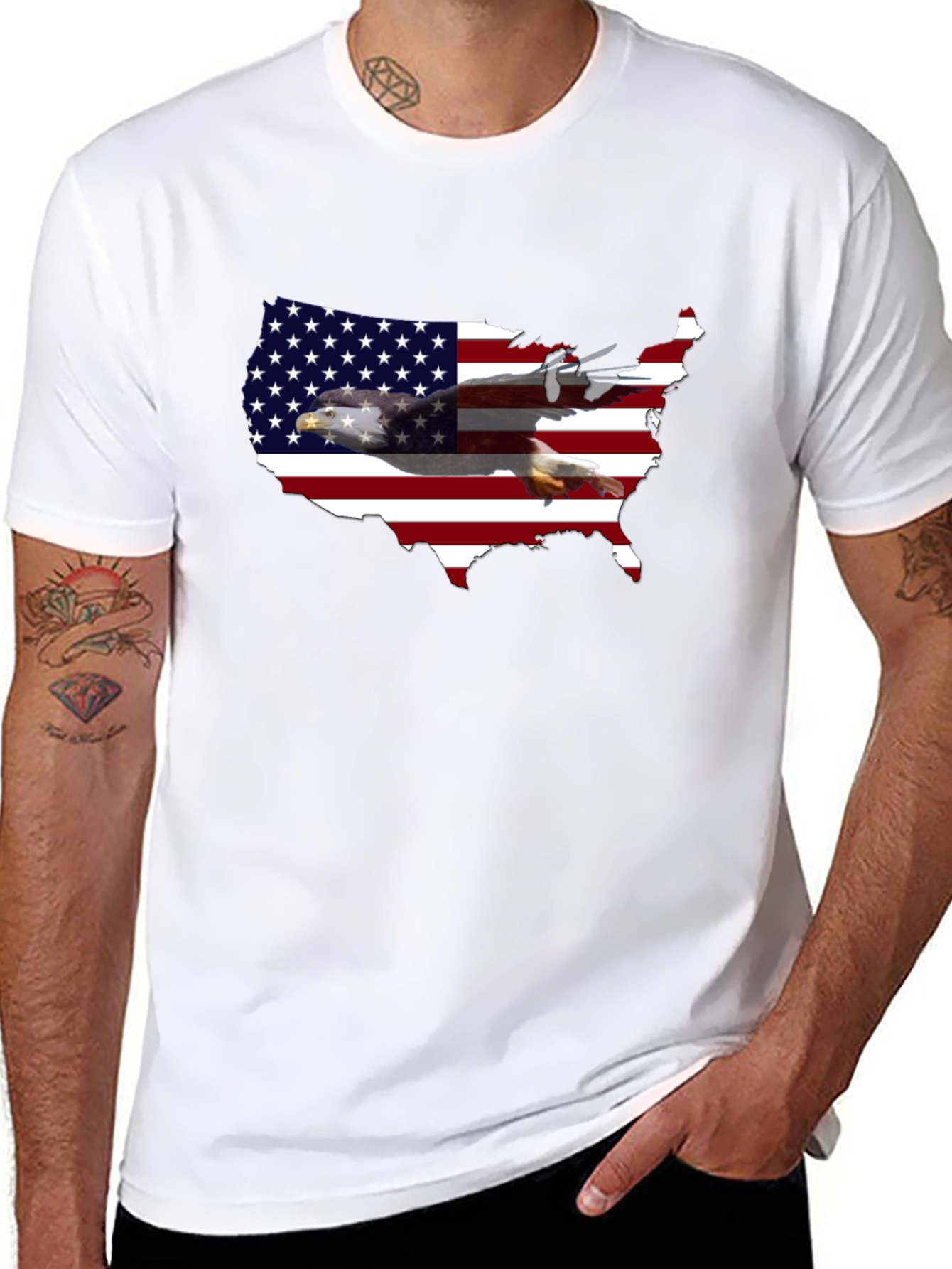 Camiseta Hombre Negra USA Bandera Águila