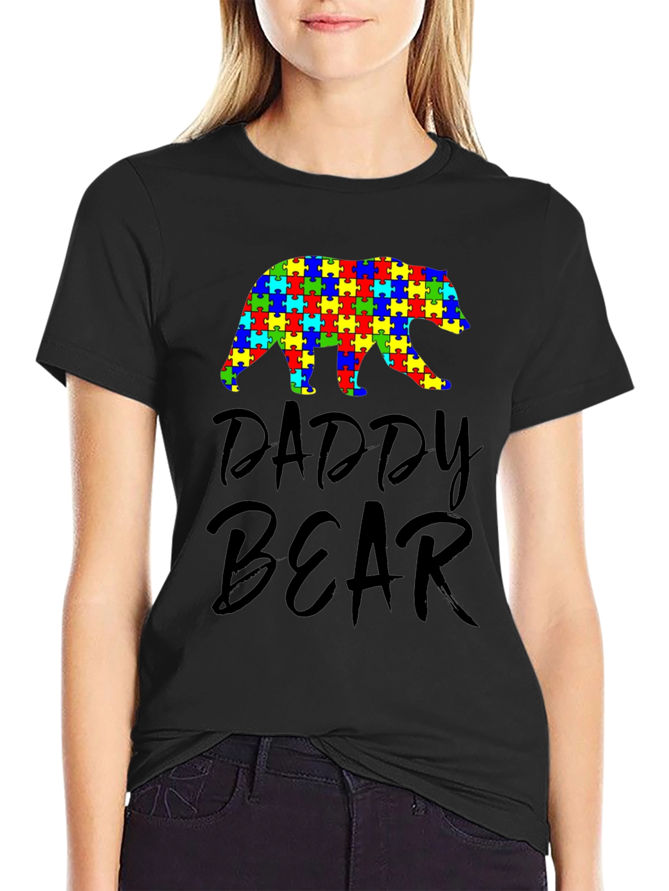 Camiseta Negra Daddy Bear Autismo