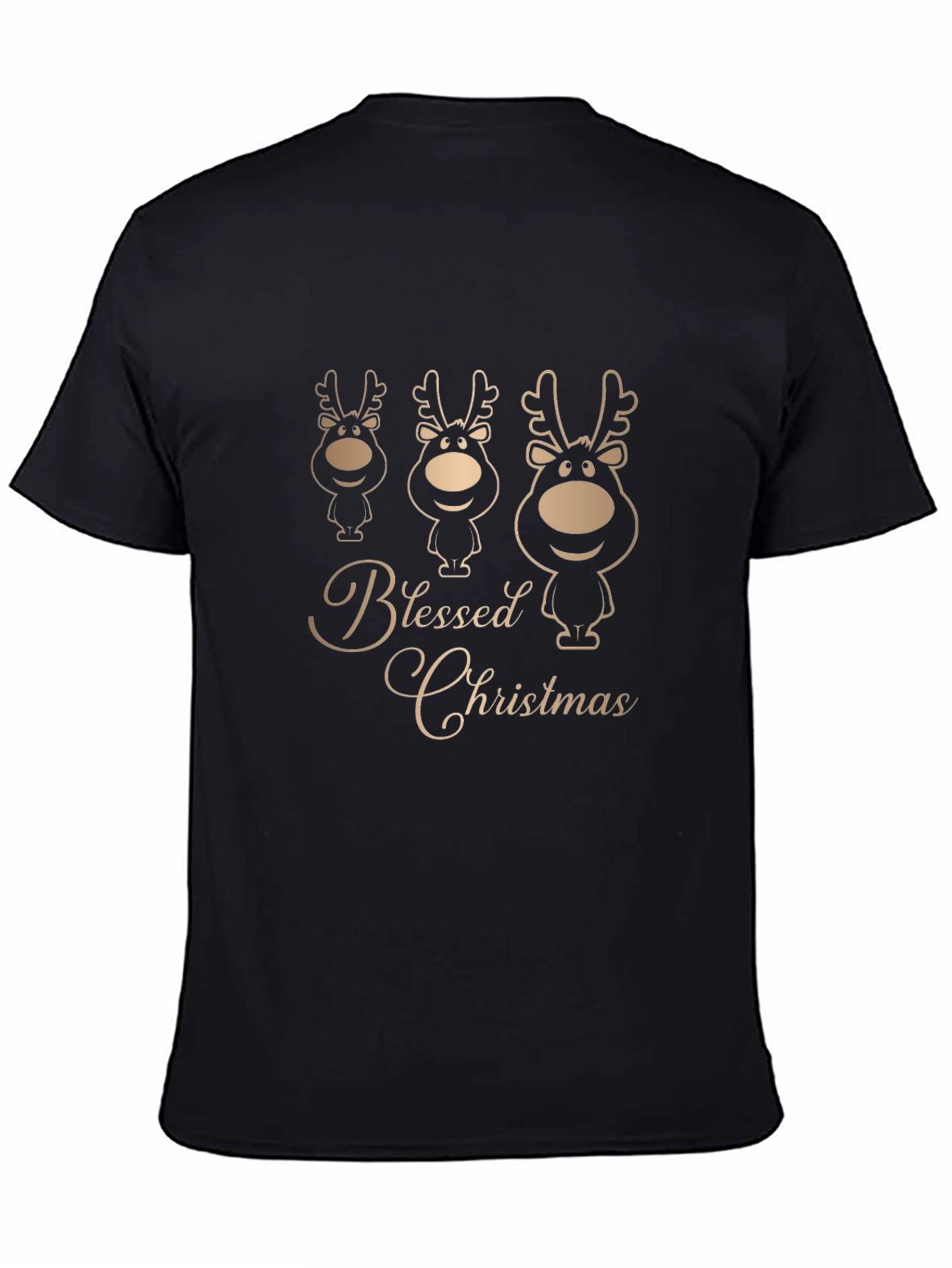 Camiseta Negra Navideña con Renos