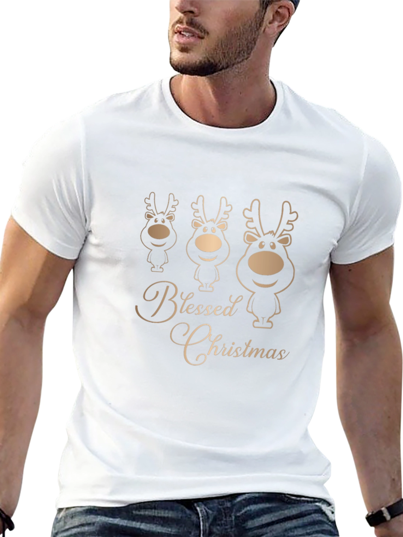 Camiseta Negra Navideña con Renos