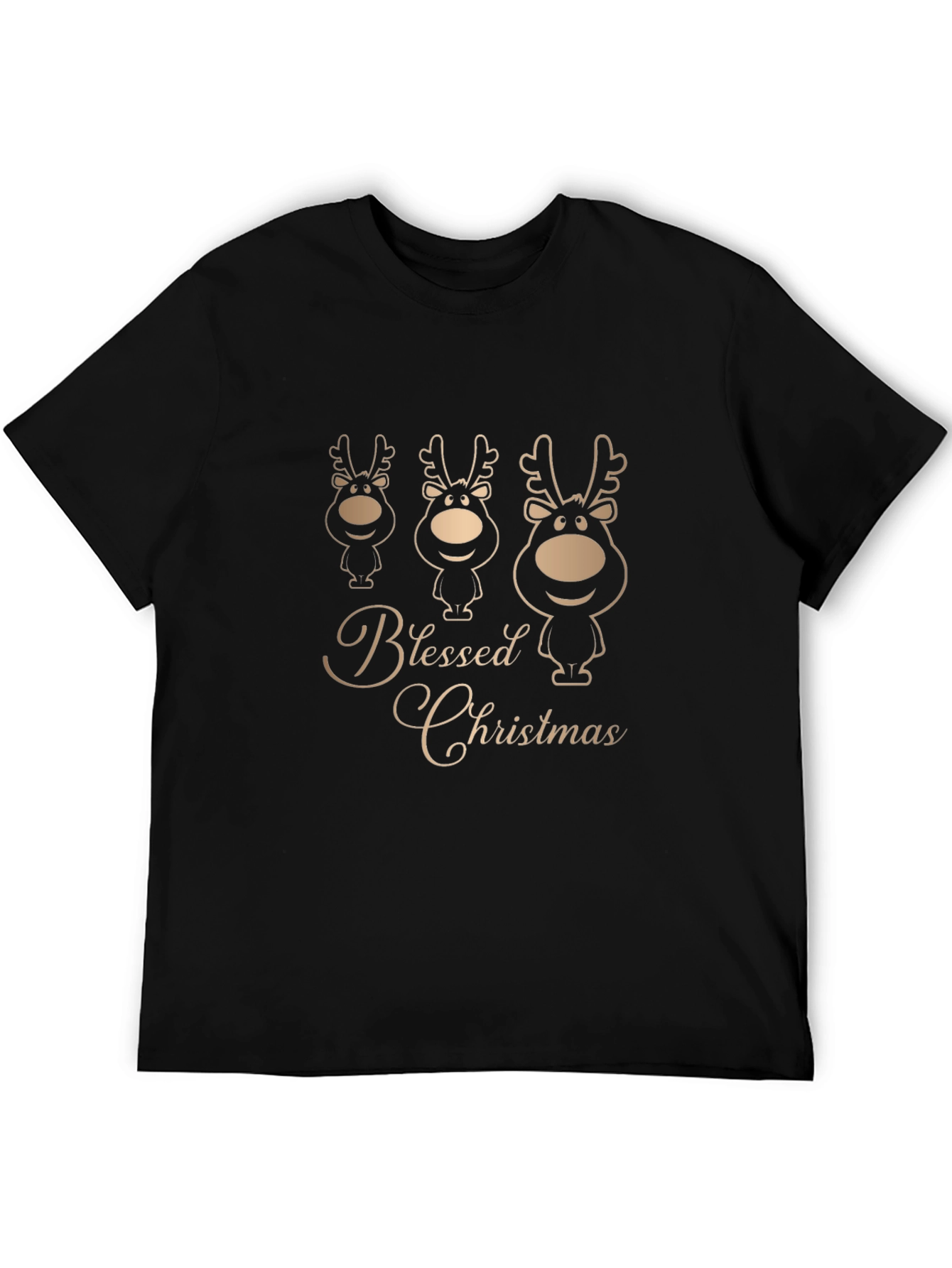 Camiseta Negra Navideña con Renos