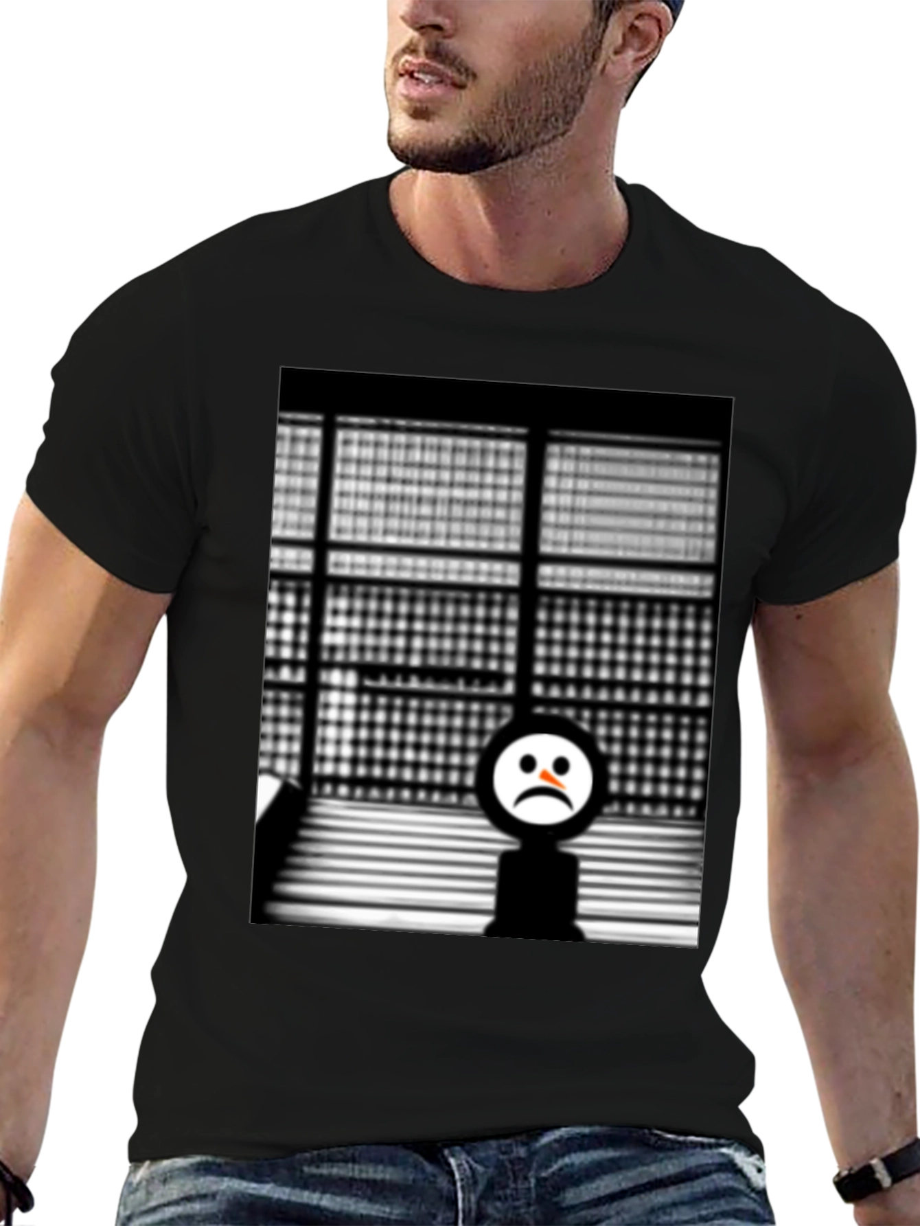 Camiseta Negra con Diseño Abstracto Triste