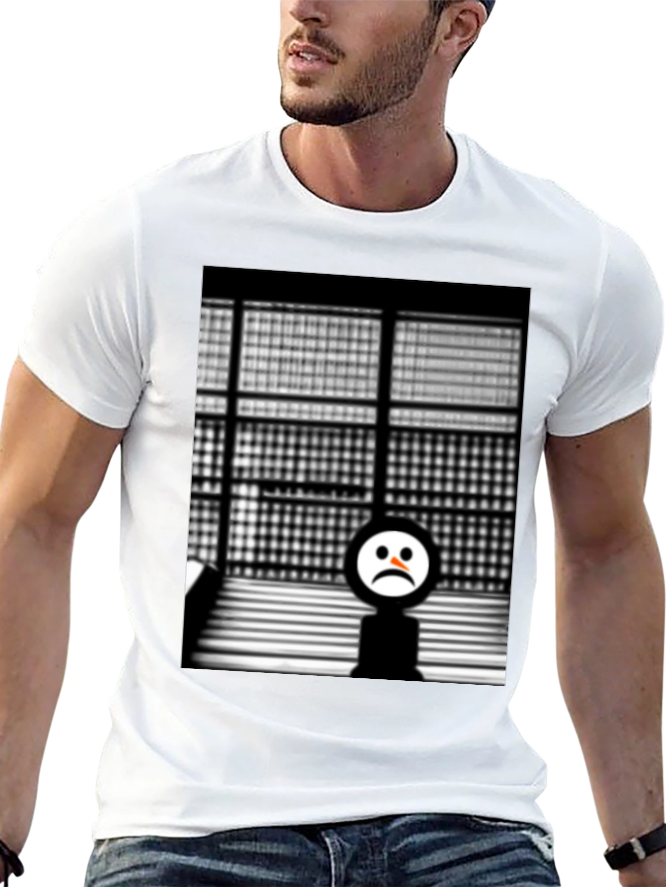 Camiseta Negra con Diseño Abstracto Triste
