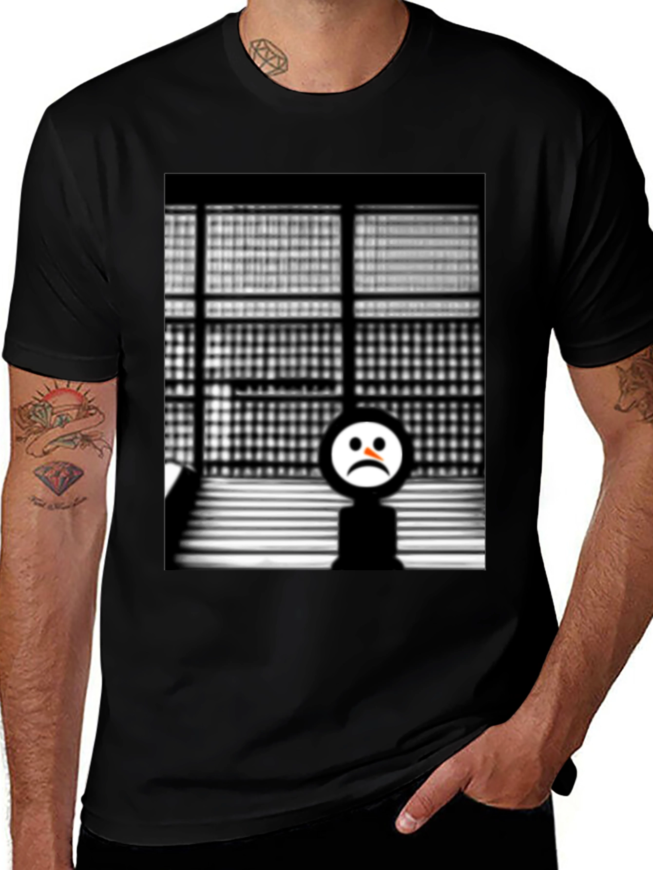 Camiseta Negra con Diseño Abstracto Triste