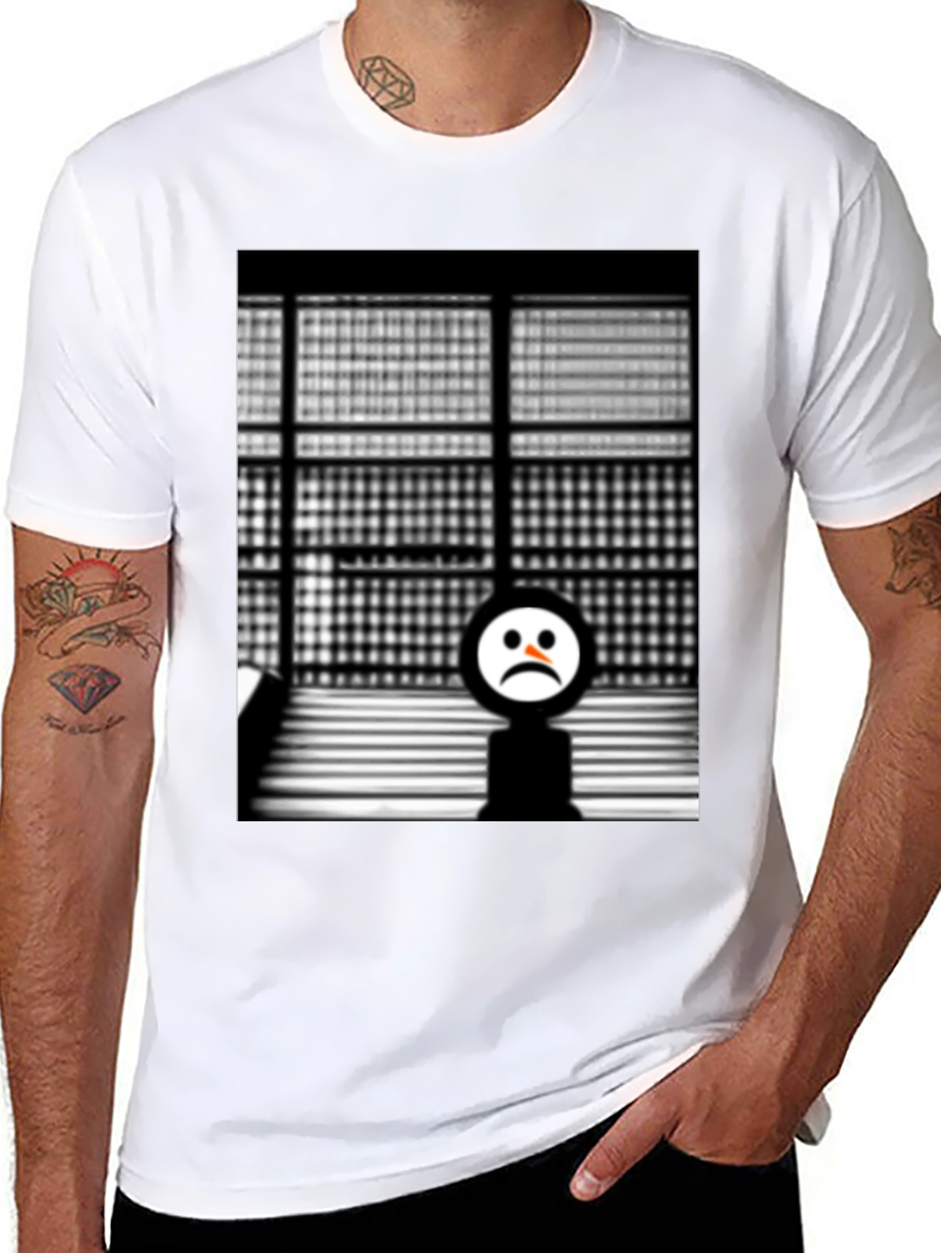 Camiseta Negra con Diseño Abstracto Triste