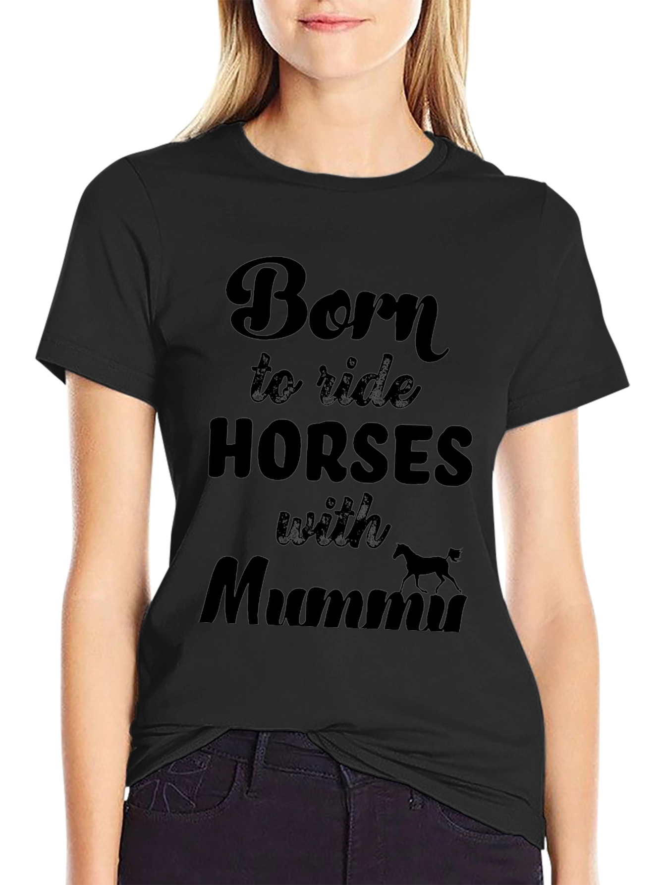 Camiseta Negra: Nacido para montar caballos con Mamá
