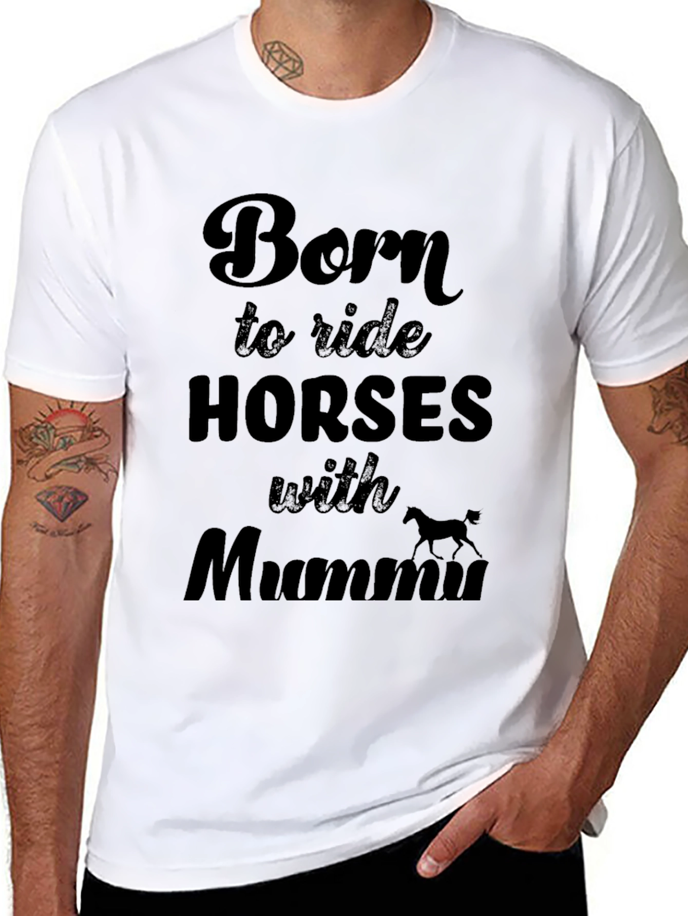 Camiseta Negra: Nacido para montar caballos con Mamá
