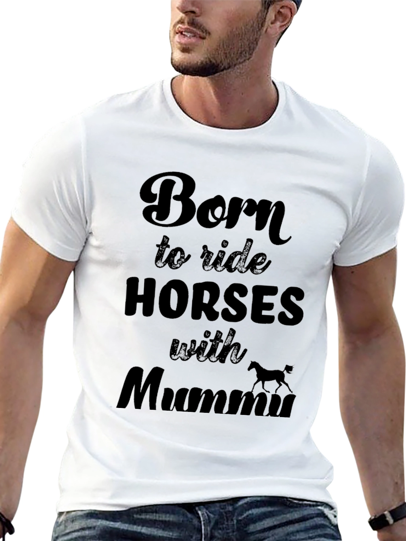 Camiseta Negra: Nacido para montar caballos con Mamá