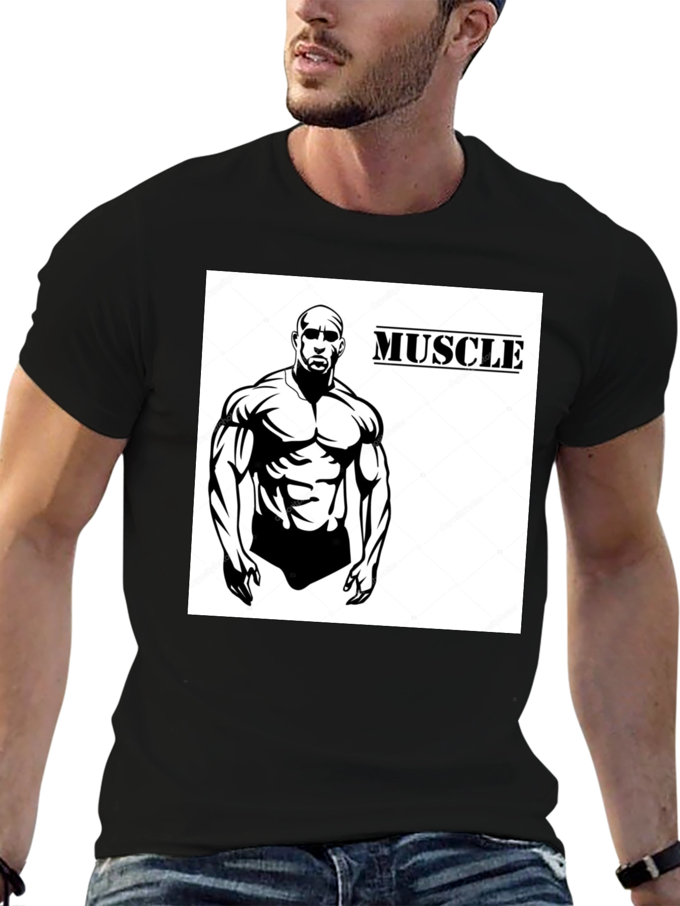 Camiseta Negra Hombre Diseño Musculoso