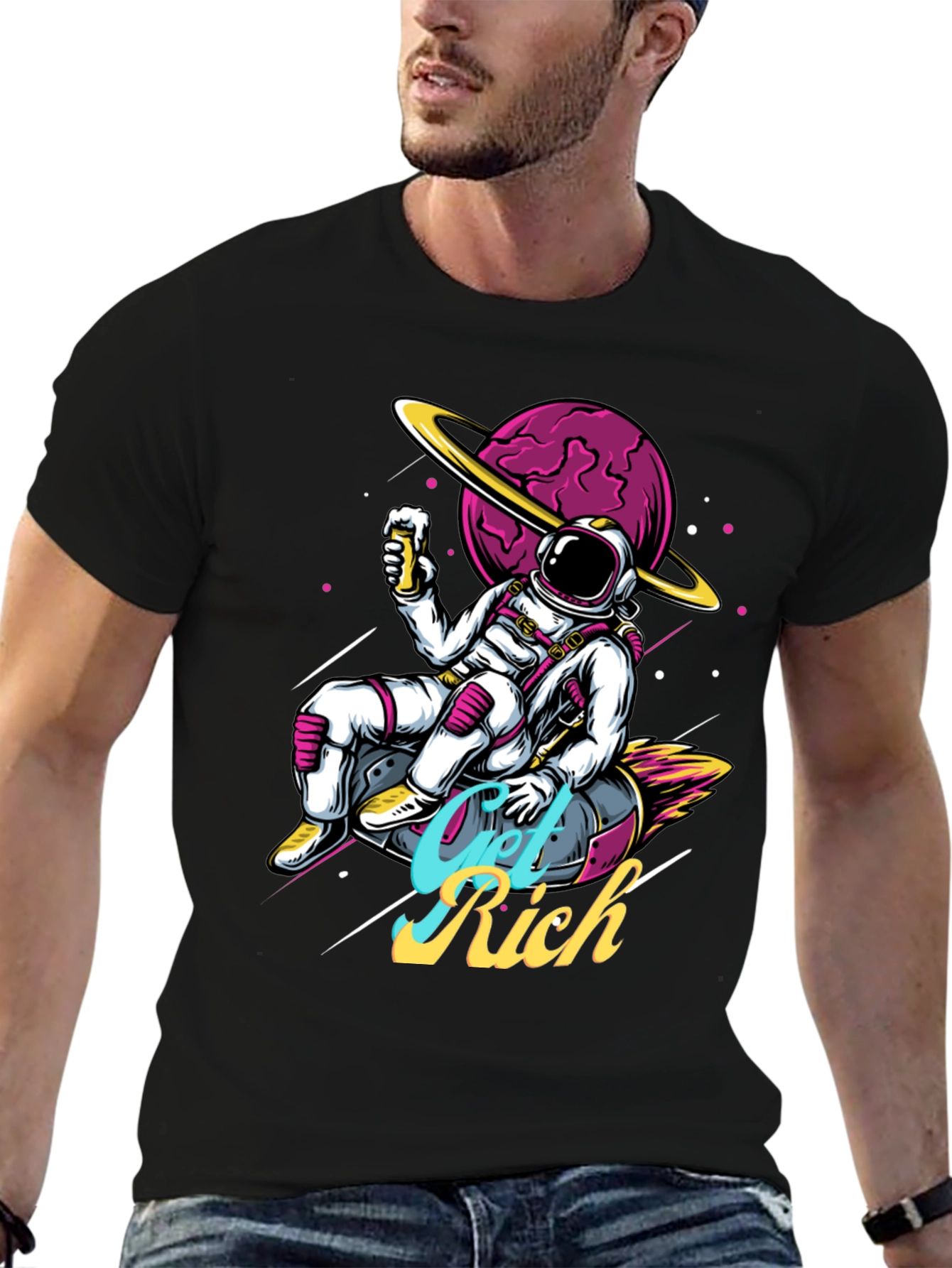 Camiseta Astronauta Get Rich Estilo Espacial