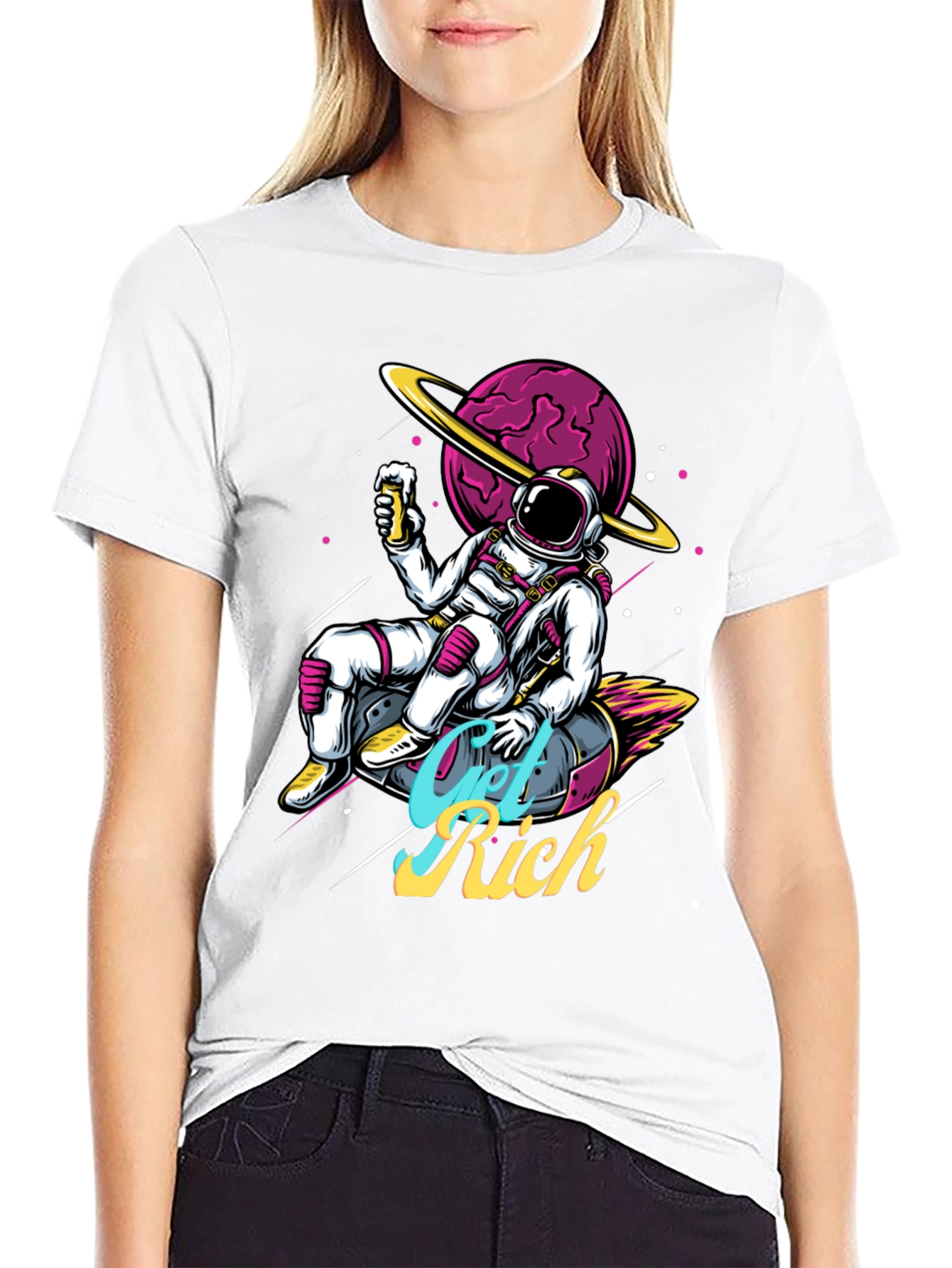 Camiseta Astronauta Get Rich Estilo Espacial