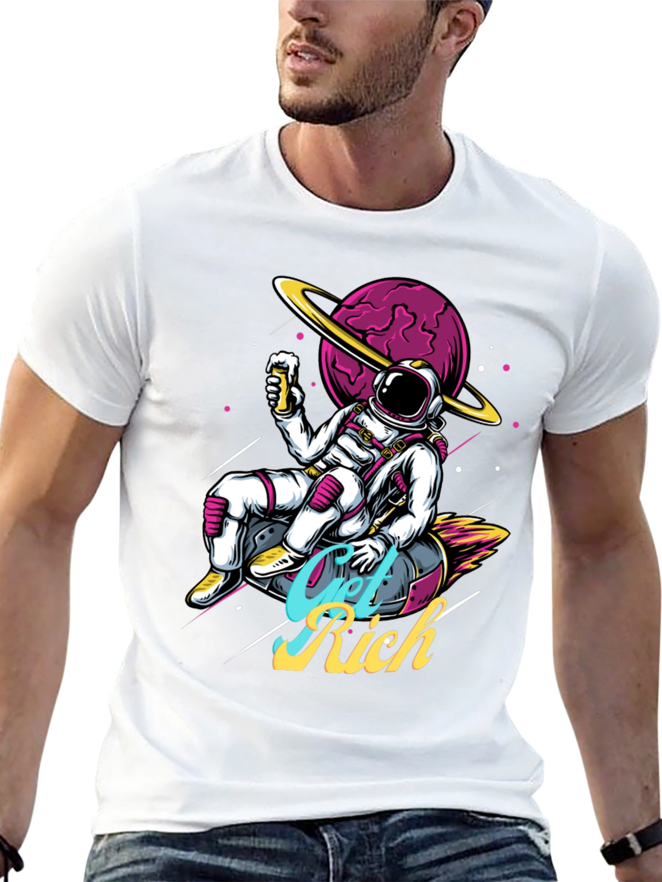 Camiseta Astronauta Get Rich Estilo Espacial