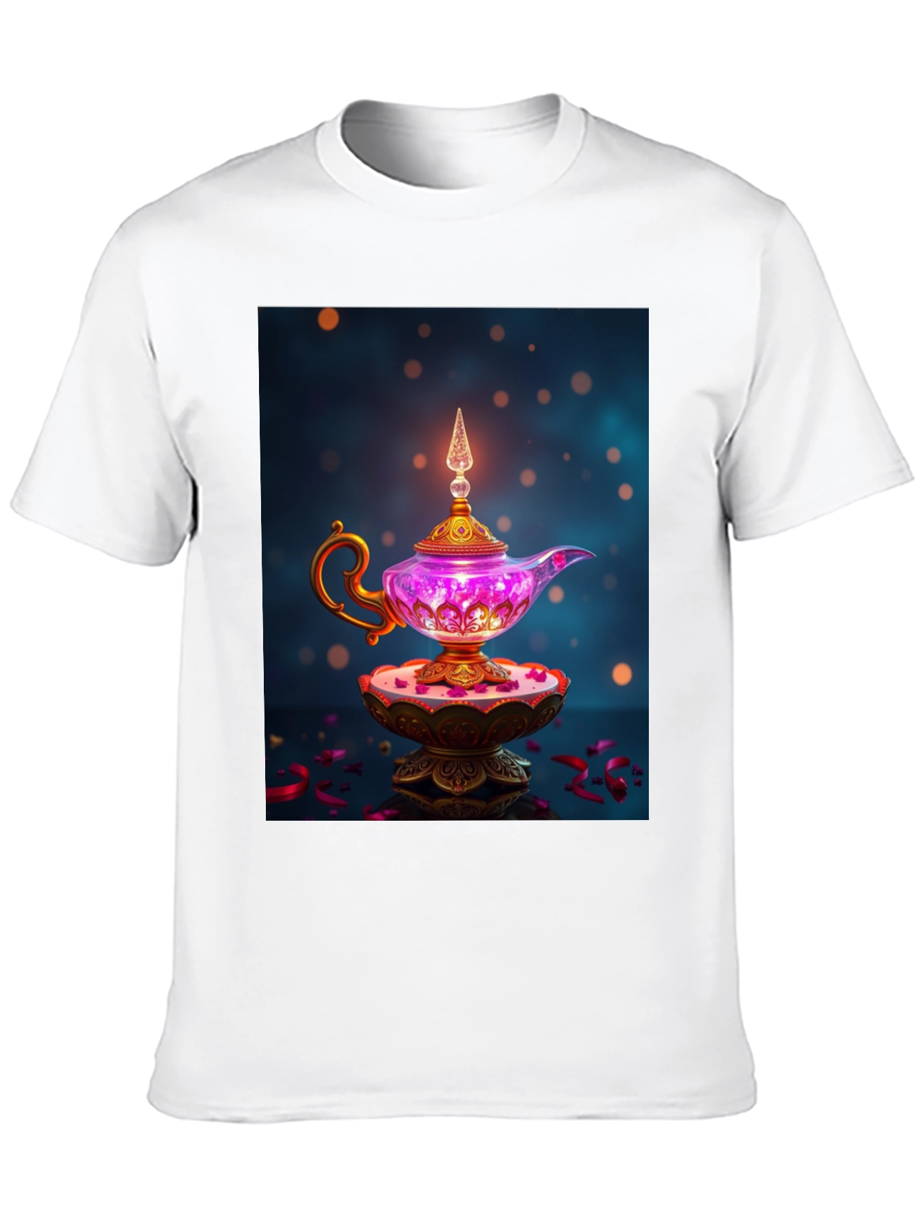 Camiseta Negra con Lámpara Mágica de Diseño