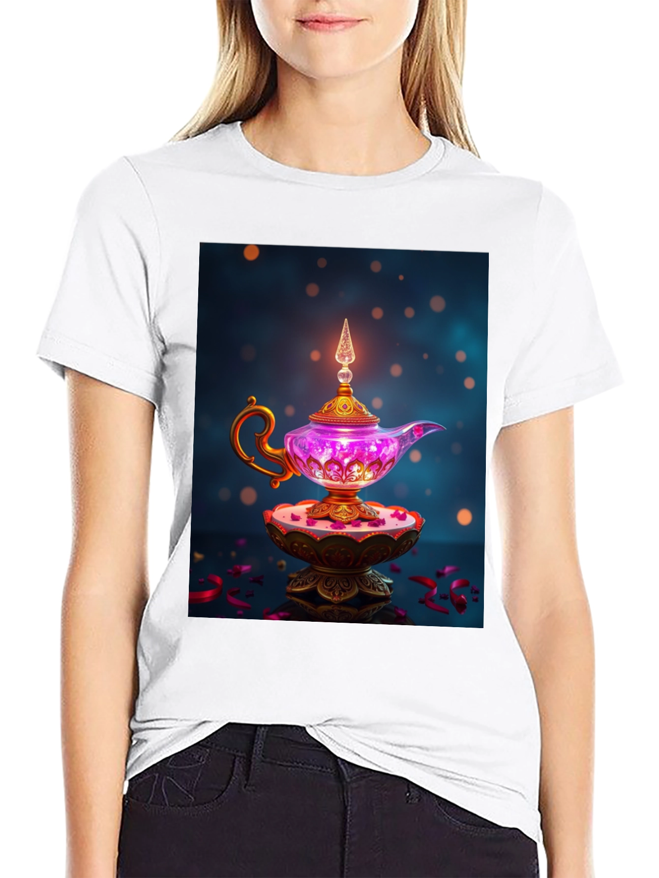 Camiseta Negra con Lámpara Mágica de Diseño