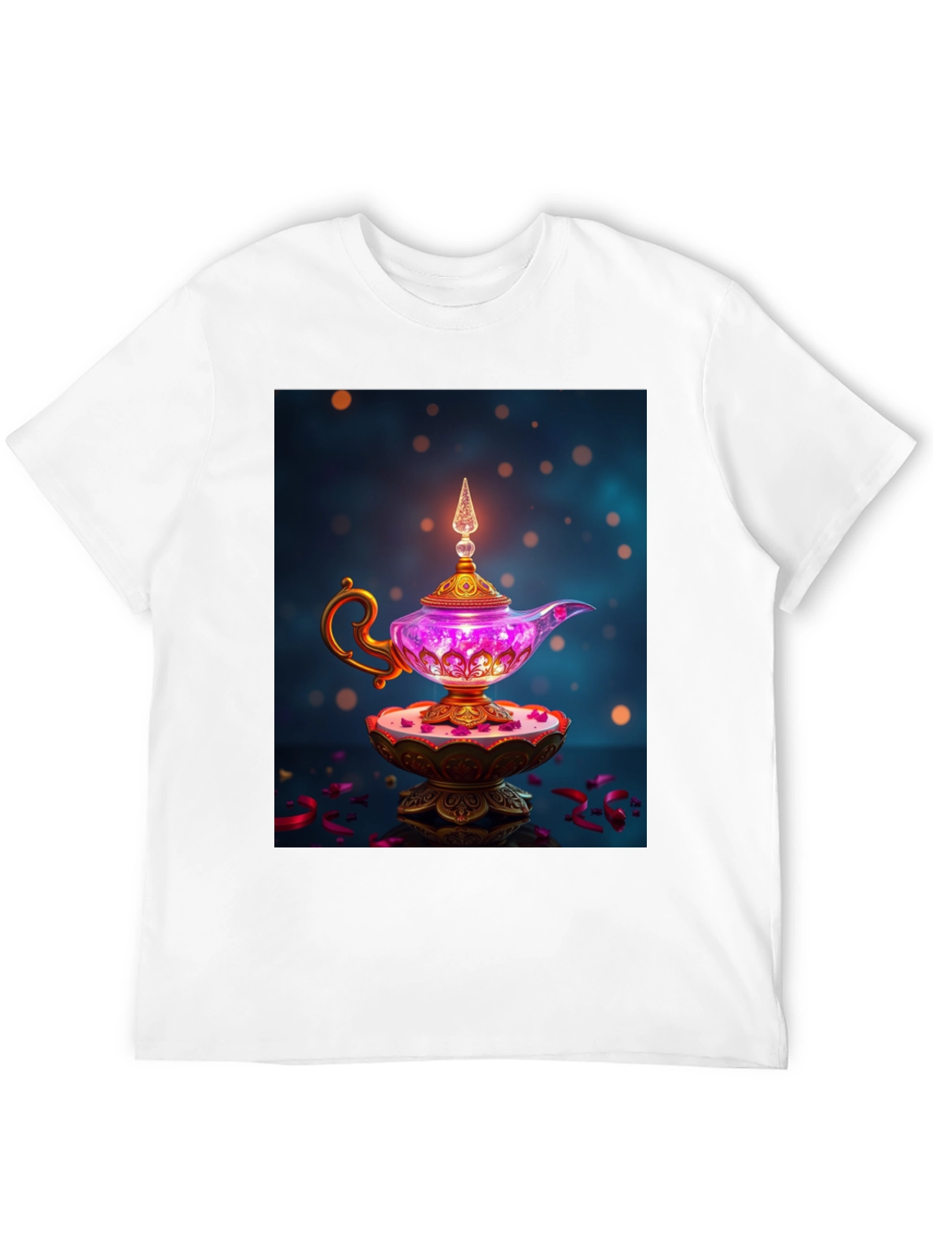 Camiseta Negra con Lámpara Mágica de Diseño