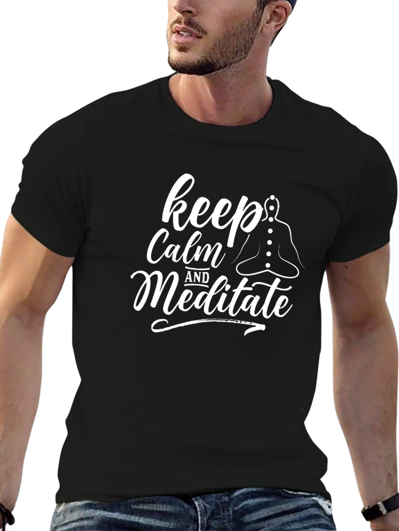 Camiseta Negra Keep Calm and Meditate