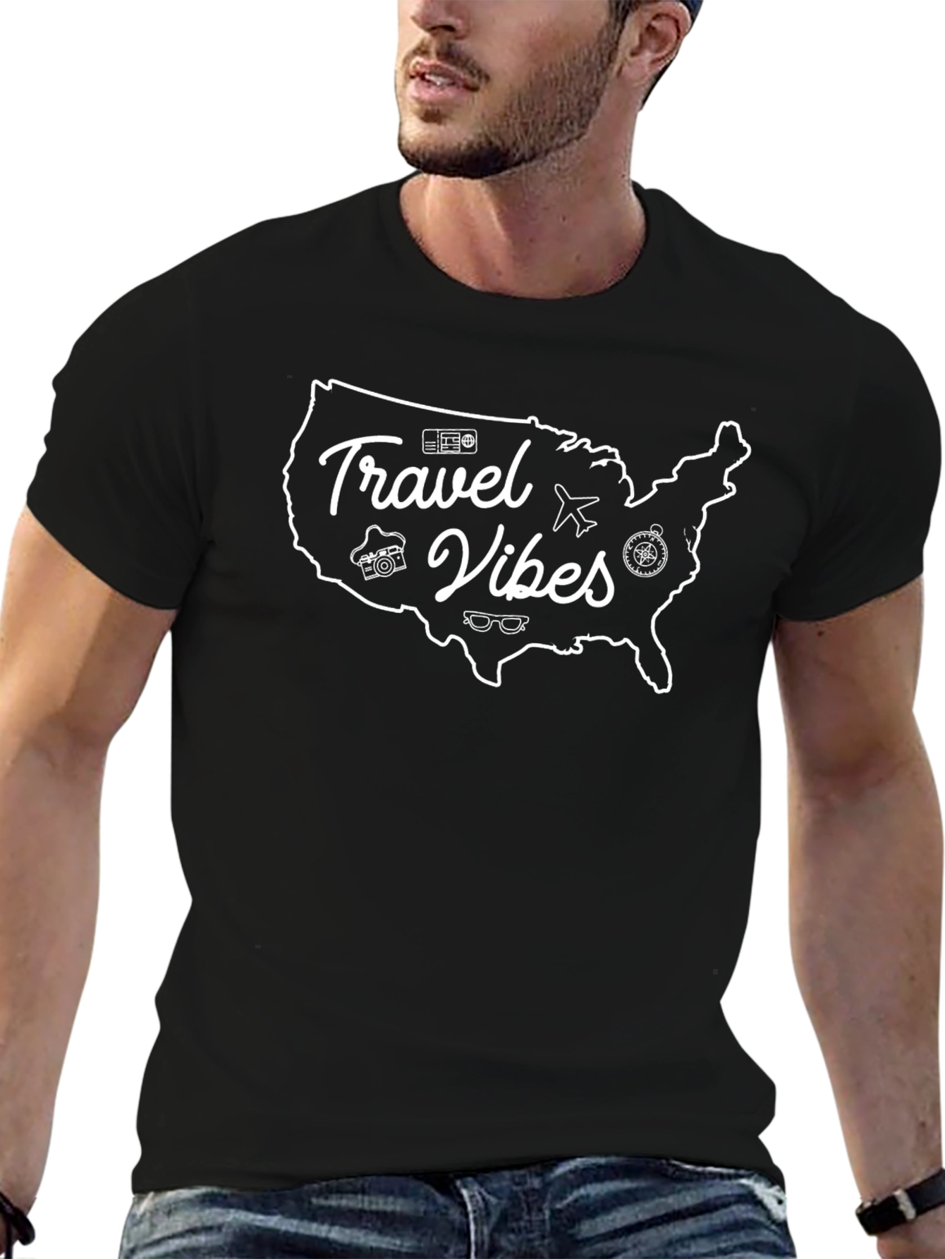 Camiseta Negra Travel Vibes USA