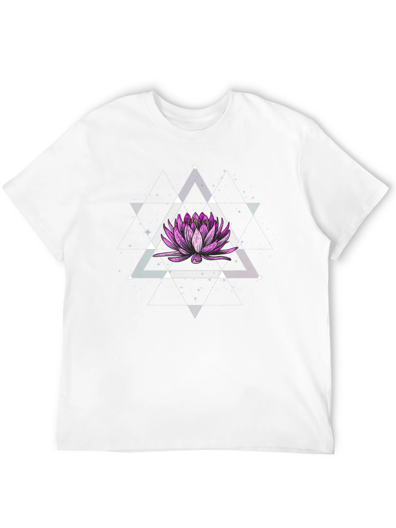 Camiseta Negra con Diseño Floral Geométrico Espacial