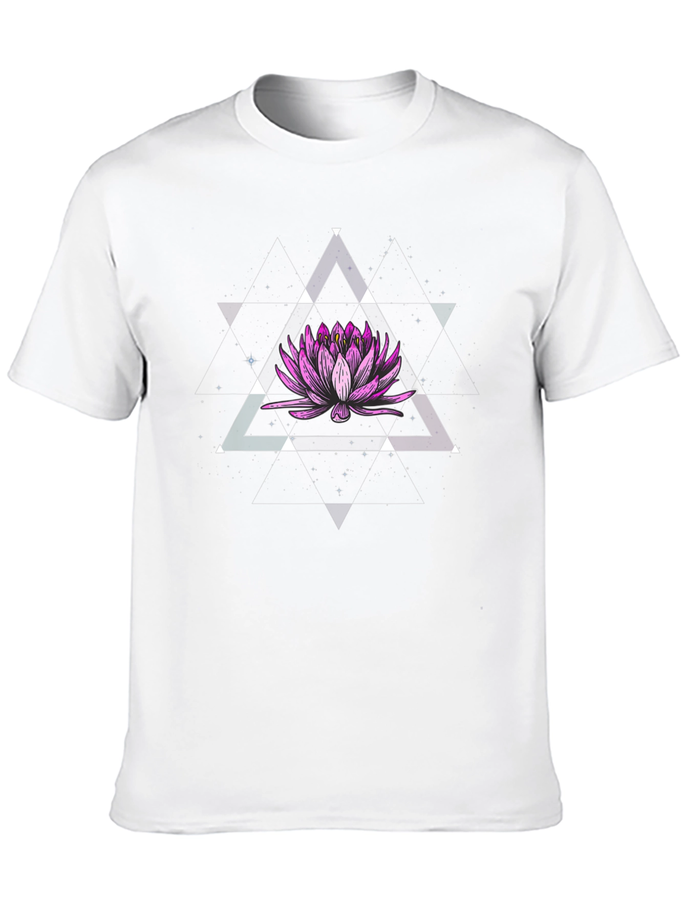 Camiseta Negra con Diseño Floral Geométrico Espacial