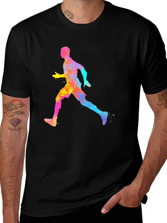Camiseta Negra con Diseño de Corredor Acuarela