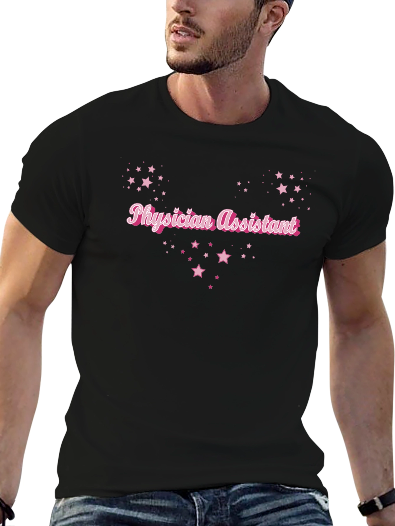 Camiseta Negra Physician Assistant con Estrellas Rosadas