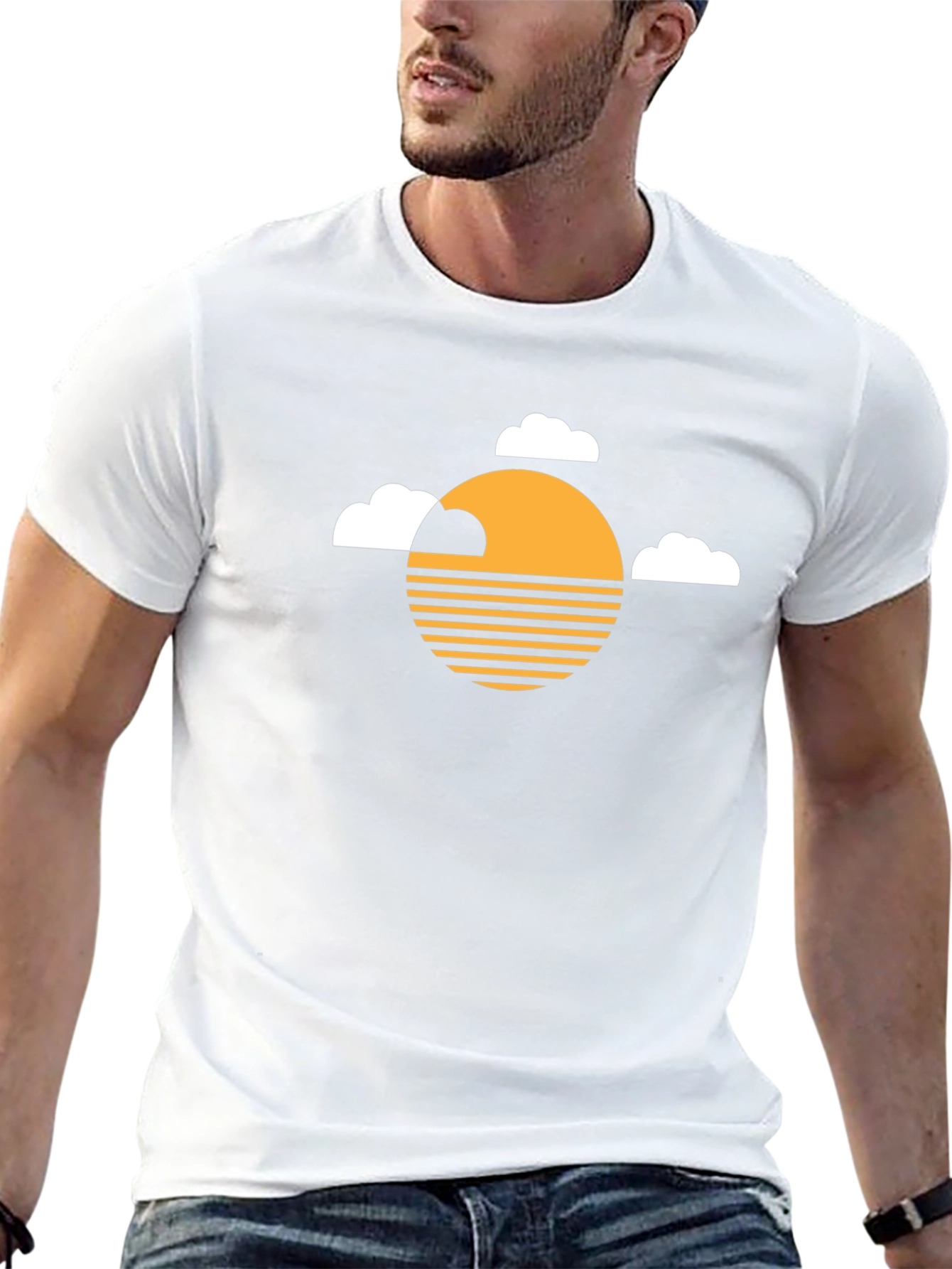 Camiseta Negra con Diseño de Sol y Nubes