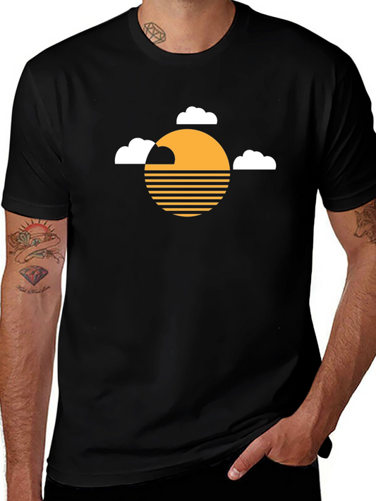 Camiseta Negra con Diseño de Sol y Nubes